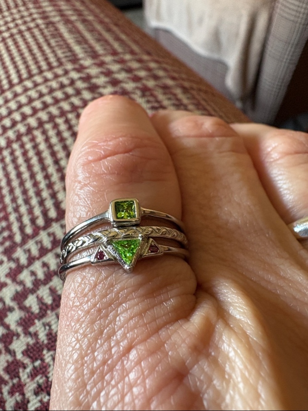 Sterling Silver Stackable Ring Set with Green Gemstones